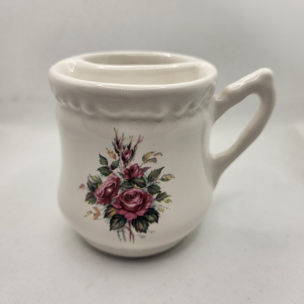 Vintage Floral Toothbrush Holder / Shaving Mug Mustache Cup, 3"